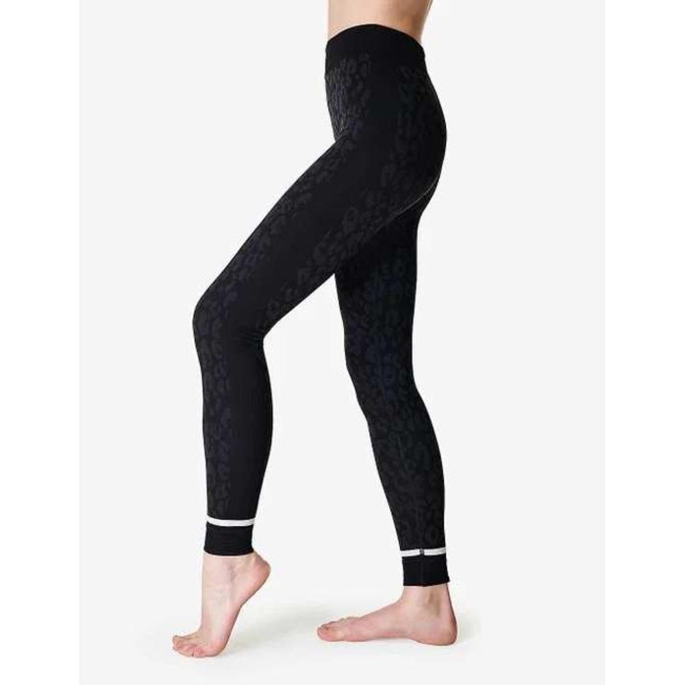 Sweaty Betty Black Leopard Paint Jacquard Base Layer Leggings 7/8 Size UK L US M